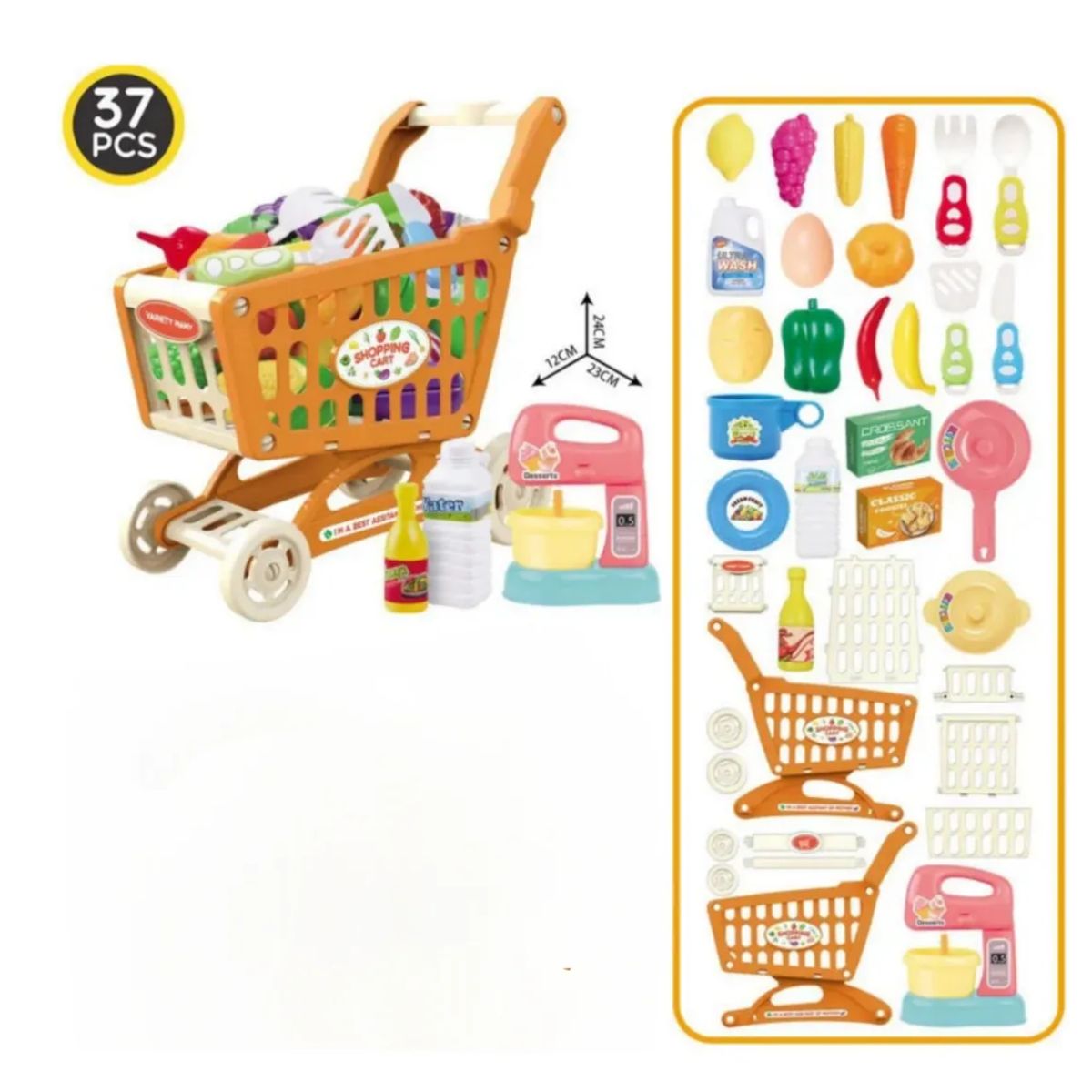 CARIBEE - Juguete Set Carrito De Supermercado Con Accesorios 37 pzas