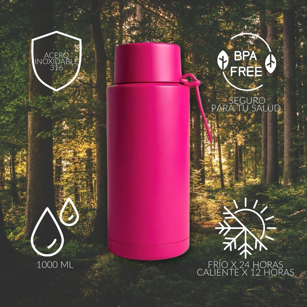GENERICO - Botella Térmico de Acero Inoxidable con bombilla y Asa - 304 de Acero inoxidable - Portátil y Antiderrame