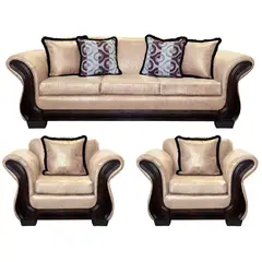 AMERICA DECORA - Living Con Resorte Estructural 6 Cuerpos 4+1+1 Finis Envejecido Beige