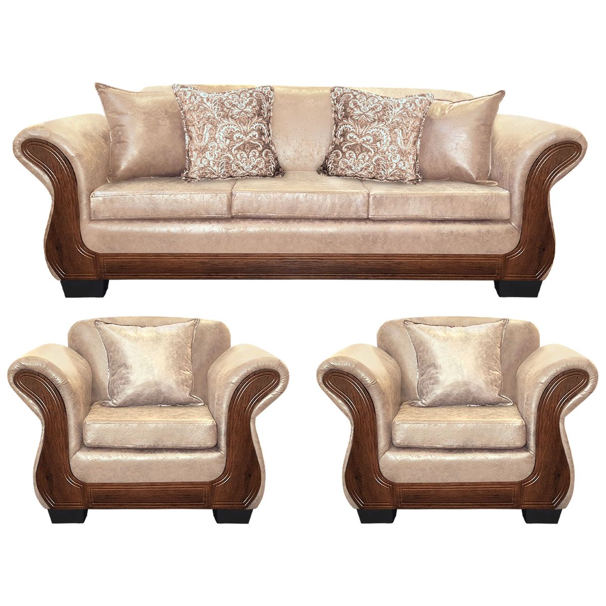 AMERICA DECORA - Living Con Resorte Estructural 6 Cuerpos 4+1+1 Finis Envejecido Beige X