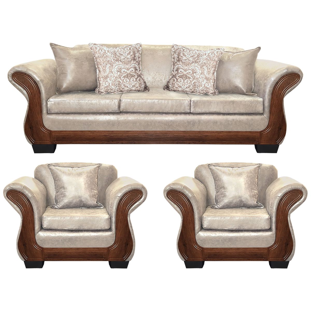 AMERICA DECORA - Living Con Resorte Estructural 6 Cuerpos 4+1+1 Finis Envejecido Blanco X