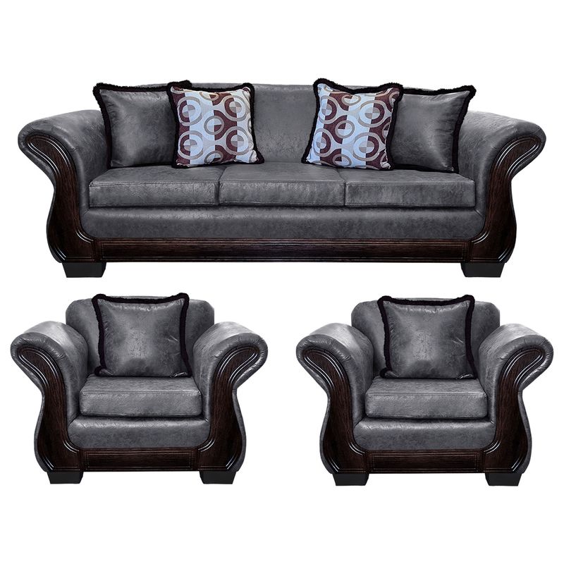AMERICA DECORA - Living Con Resorte Estructural 6 Cuerpos 4+1+1 Finis Envejecido Gris