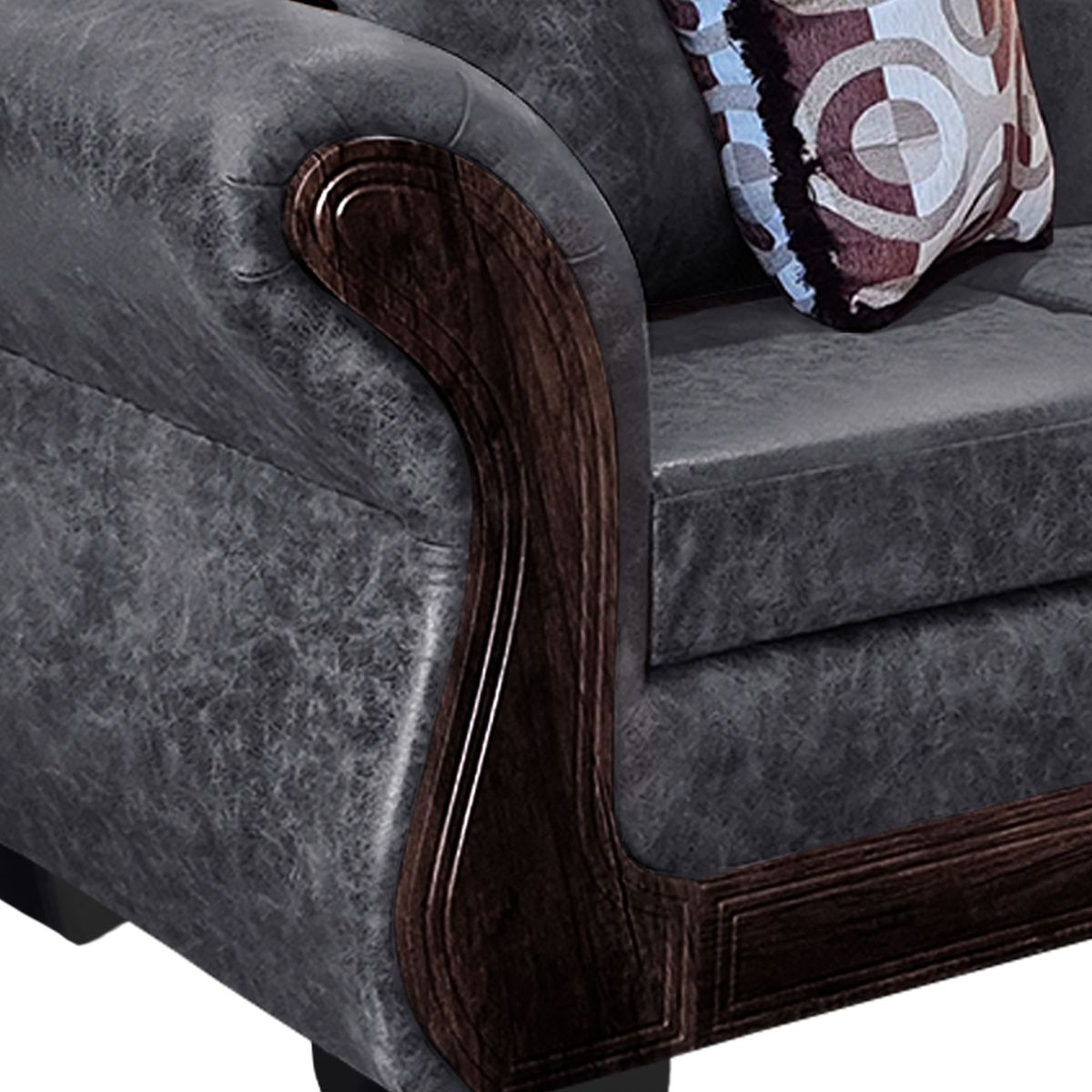 AMERICA DECORA - Living Con Resorte Estructural 6 Cuerpos 4+1+1 Finis Envejecido Gris