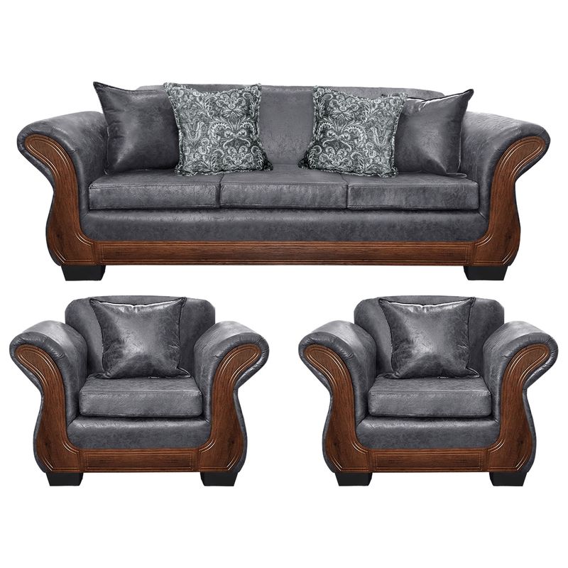 AMERICA DECORA - Living Con Resorte Estructural 6 Cuerpos 4+1+1 Finis Envejecido Gris X