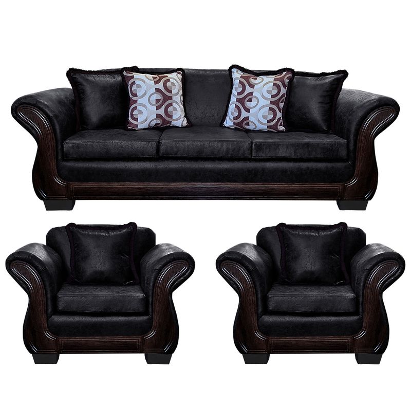 AMERICA DECORA - Living Con Resorte Estructural 6 Cuerpos 4+1+1 Finis Envejecido Negro