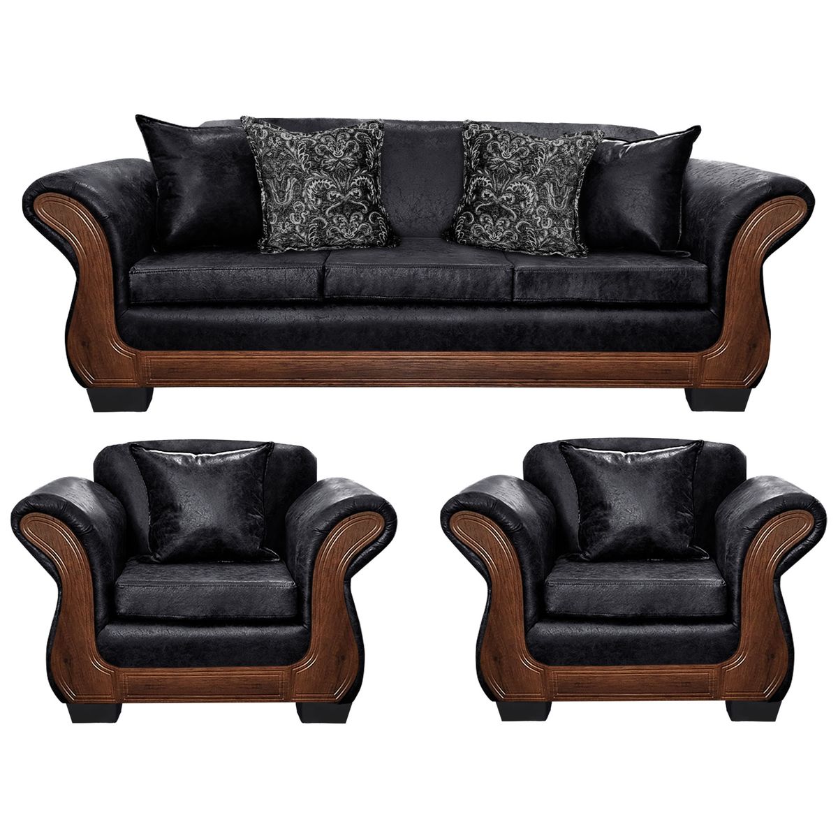 AMERICA DECORA - Living Con Resorte Estructural 6 Cuerpos 4+1+1 Finis Envejecido Negro X