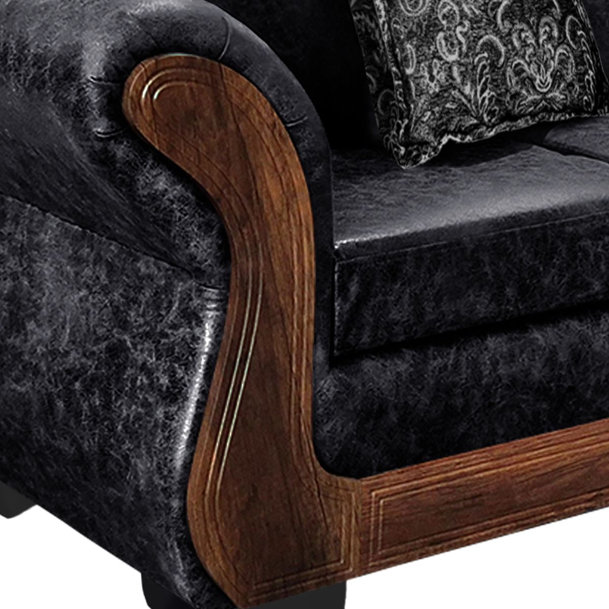 AMERICA DECORA - Living Con Resorte Estructural 6 Cuerpos 4+1+1 Finis Envejecido Negro X