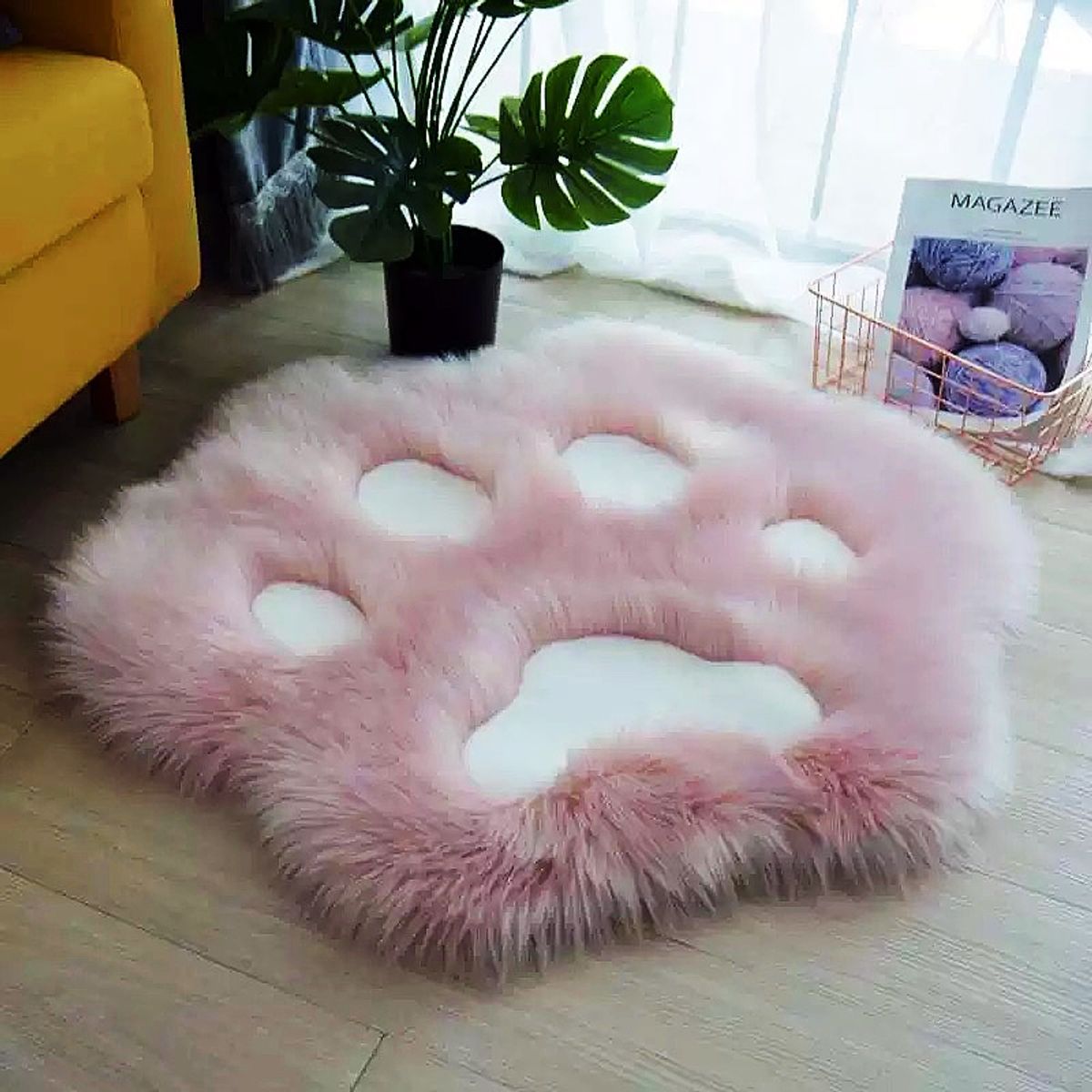 GENERICO - Alfombra Decorativa Pelo Largo - Tapete 70x80cm Huella Patita Mascota