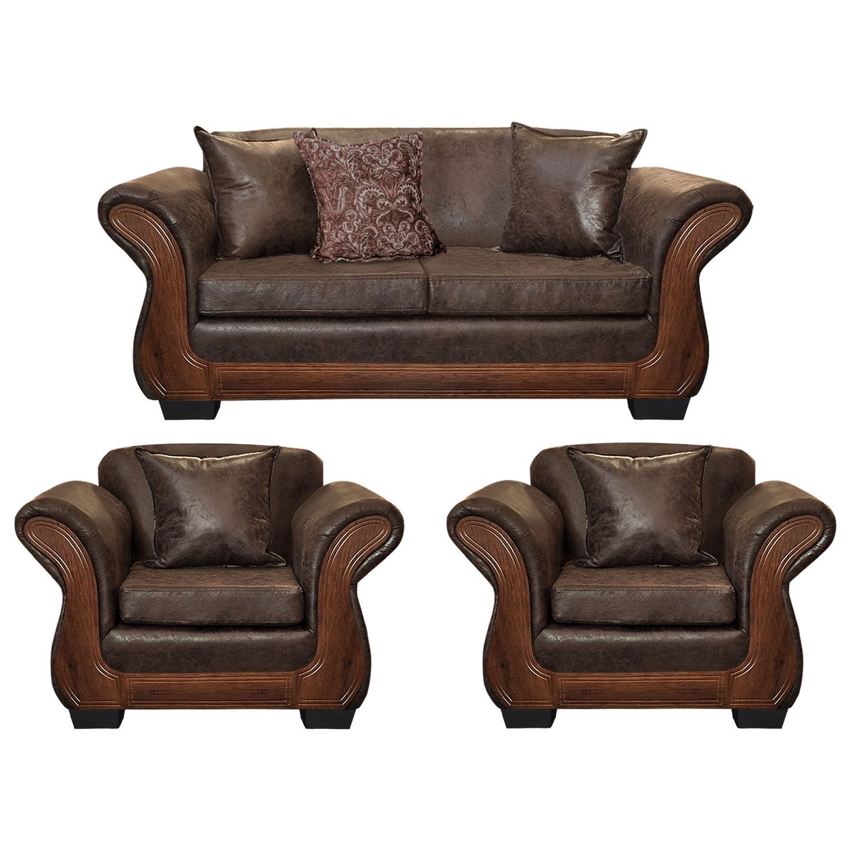 AMERICA DECORA - Living Con Resorte Estructural 5 Cuerpos 3+1+1 Finis Envejecido Café Oscuro X