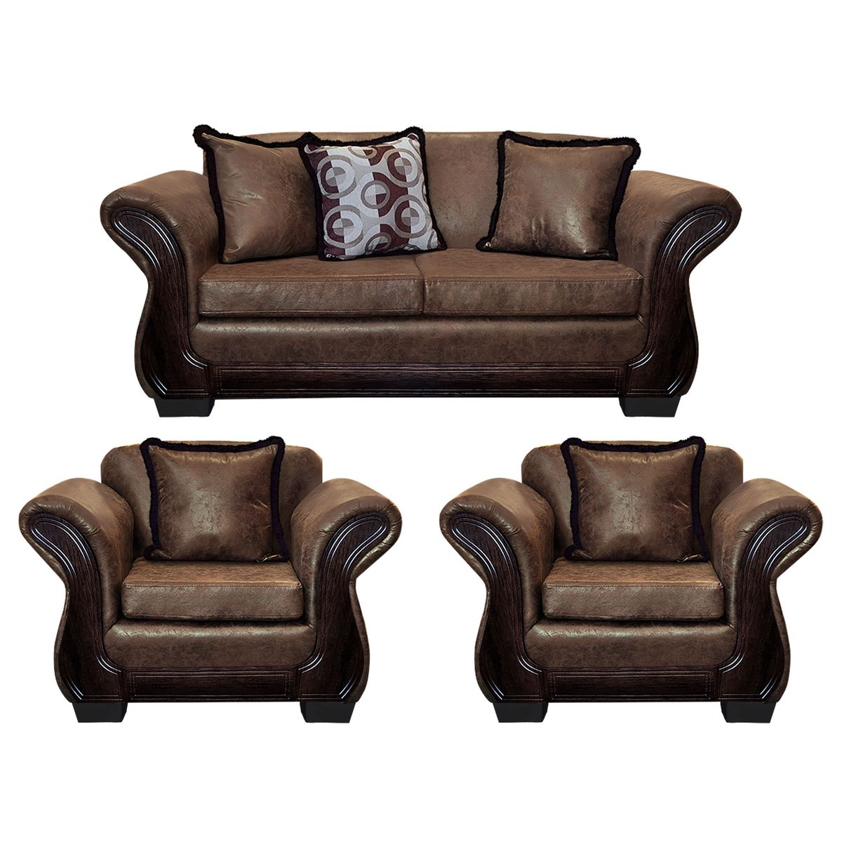 AMERICA DECORA - Living Con Resorte Estructural 5 Cuerpos 3+1+1 Finis Envejecido Café Claro