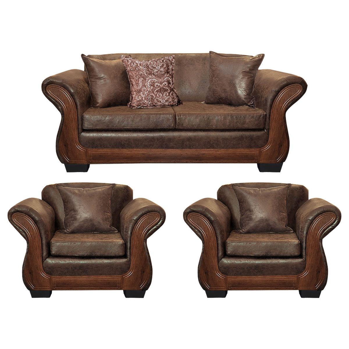 AMERICA DECORA - Living Con Resorte Estructural 5 Cuerpos 3+1+1 Finis Envejecido Café Claro X