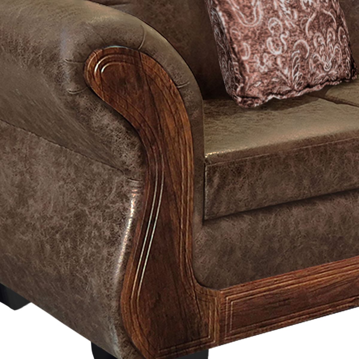 AMERICA DECORA - Living Con Resorte Estructural 5 Cuerpos 3+1+1 Finis Envejecido Café Claro X