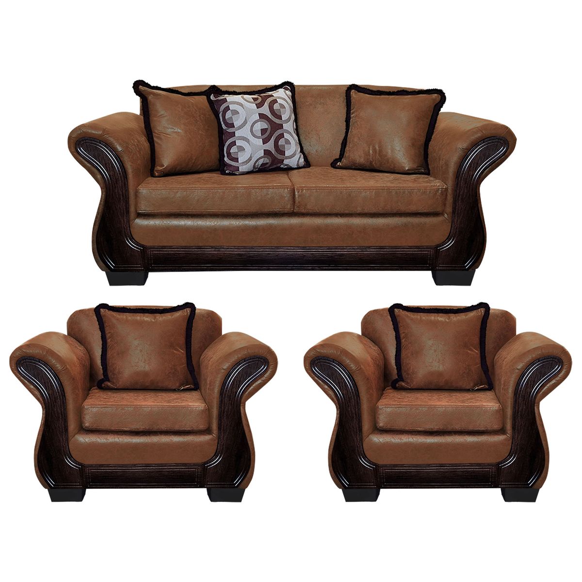 AMERICA DECORA - Living Con Resorte Estructural 5 Cuerpos 3+1+1 Finis Envejecido Terracota