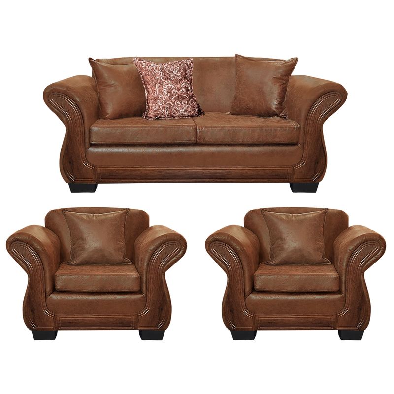 AMERICA DECORA - Living Con Resorte Estructural 5 Cuerpos 3+1+1 Finis Envejecido Terracota X
