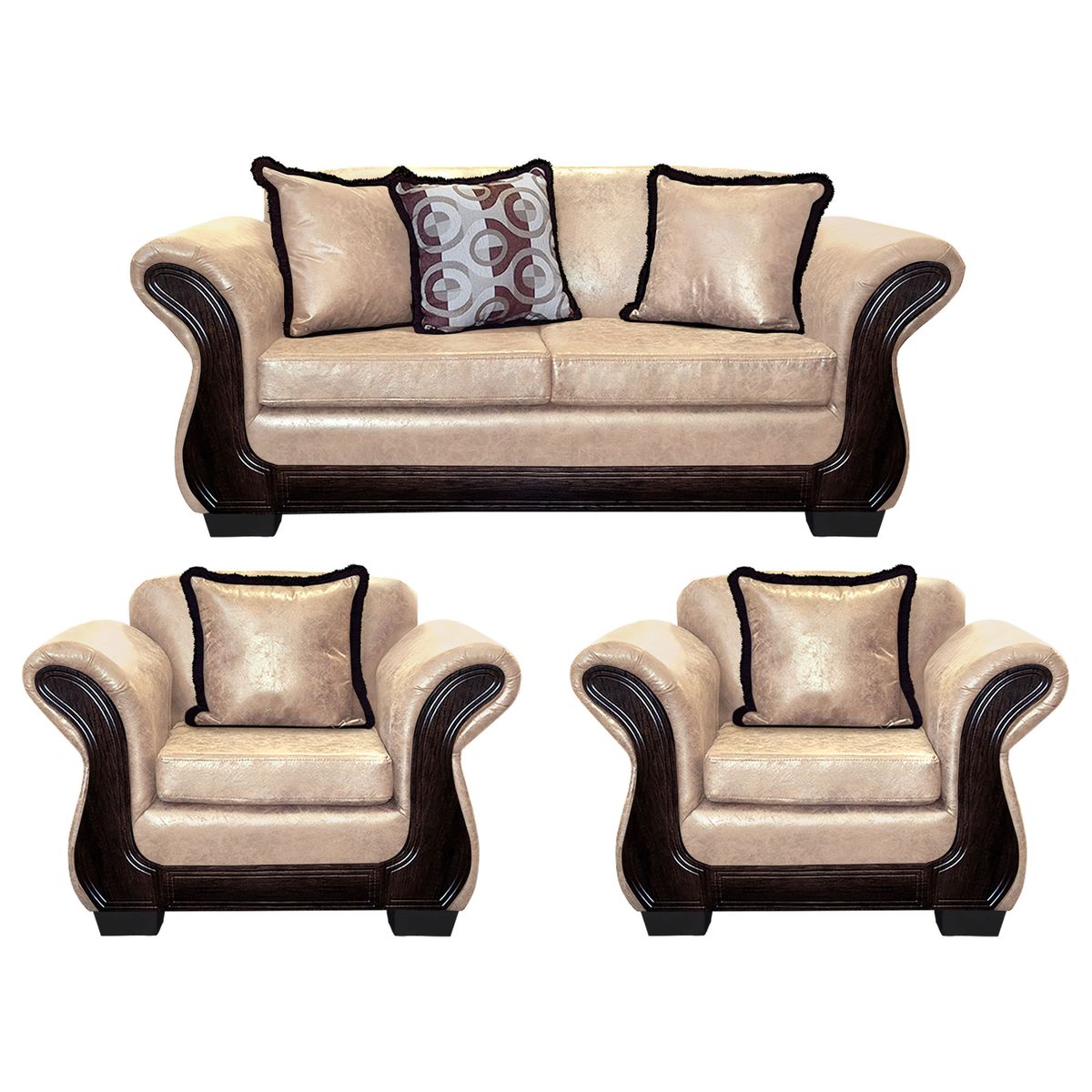 AMERICA DECORA - Living Con Resorte Estructural 5 Cuerpos 3+1+1 Finis Envejecido Beige