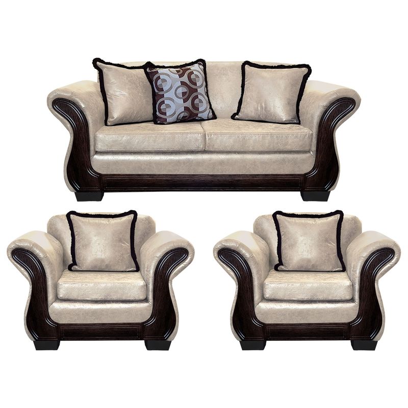 AMERICA DECORA - Living Con Resorte Estructural 5 Cuerpos 3+1+1 Finis Envejecido Blanco