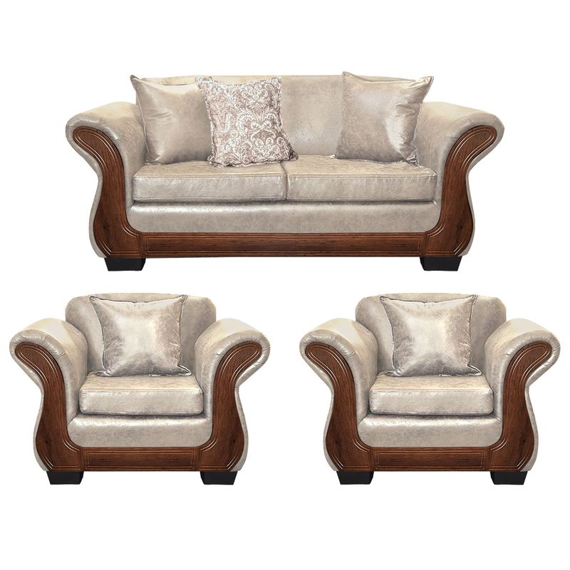 AMERICA DECORA - Living Con Resorte Estructural 5 Cuerpos 3+1+1 Finis Envejecido Blanco X