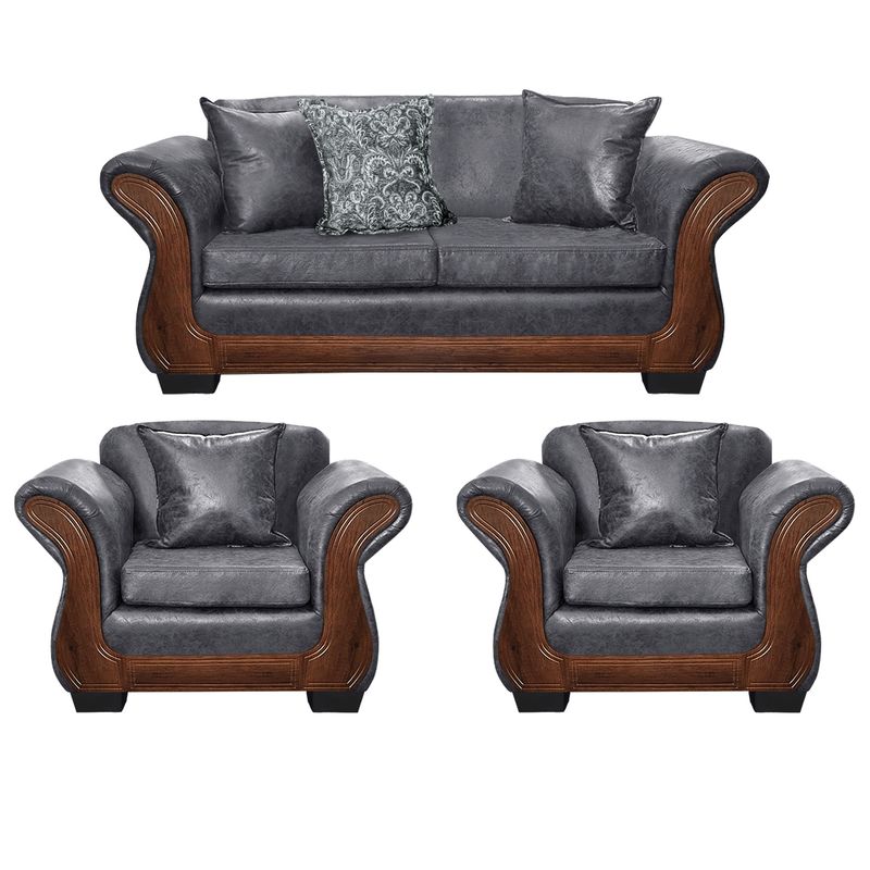 AMERICA DECORA - Living Con Resorte Estructural 5 Cuerpos 3+1+1 Finis Envejecido Gris X