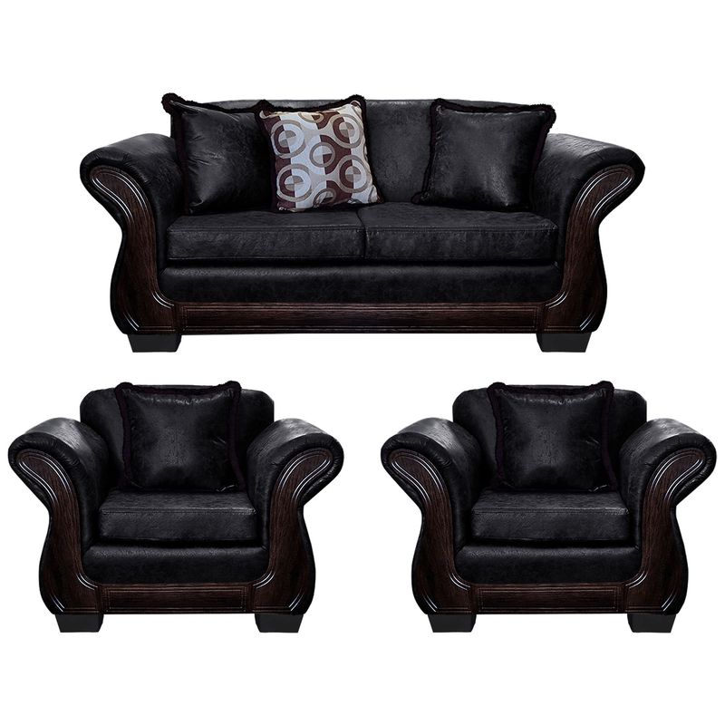 AMERICA DECORA - Living Con Resorte Estructural 5 Cuerpos 3+1+1 Finis Envejecido Negro