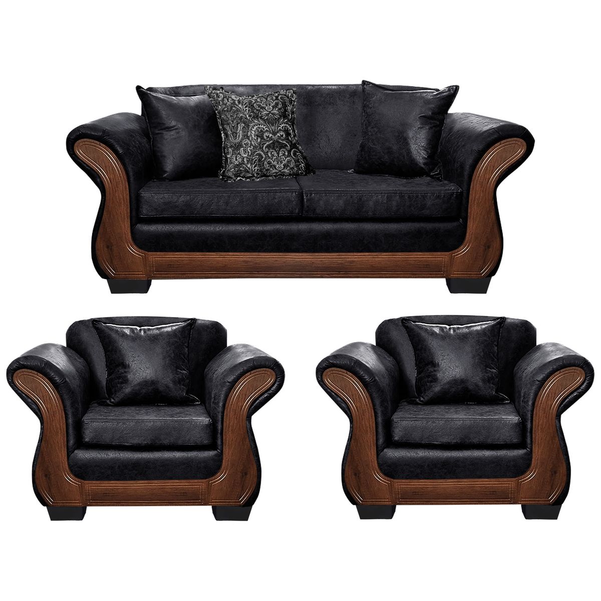 AMERICA DECORA - Living Con Resorte Estructural 5 Cuerpos 3+1+1 Finis Envejecido Negro X