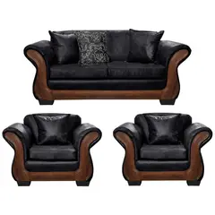 AMERICA DECORA - Living Con Resorte Estructural 5 Cuerpos 3+1+1 Finis Envejecido Negro X