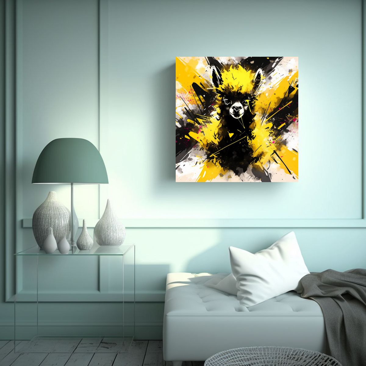 GENERICO - Cuadro Imagen Esquema Alpaca Amarilla Y Negra Neo 60x60 Cm.