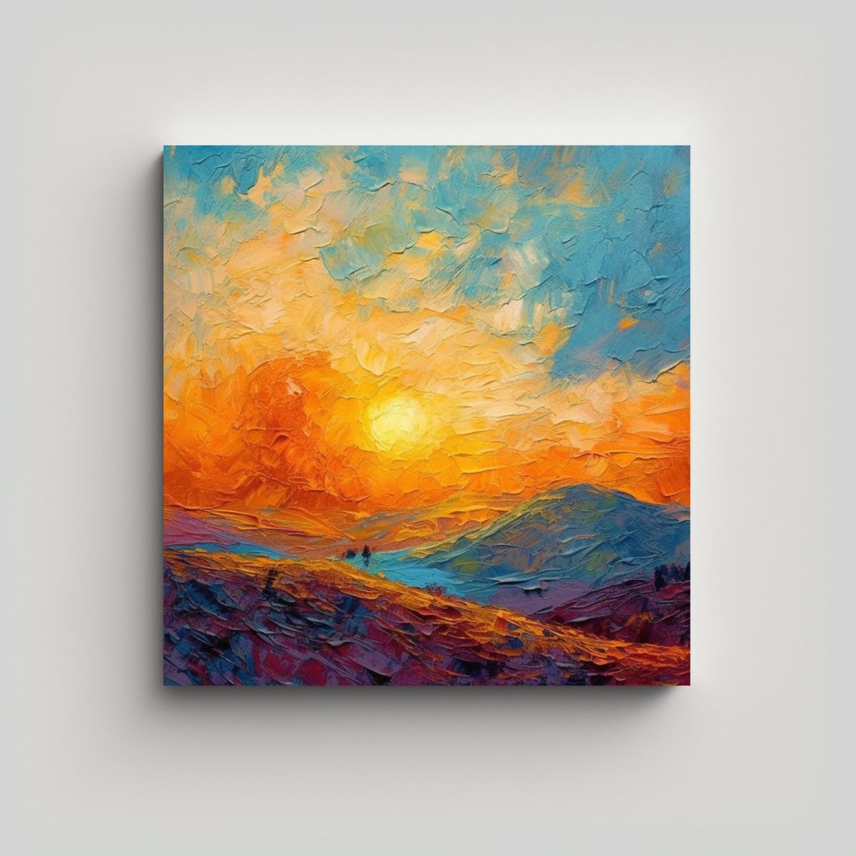 GENERICO - Pintura Abstracta Del Atardecer En Un Pequeño 60x60 Cm.