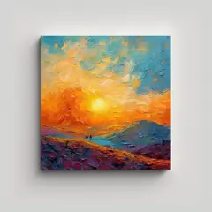 GENERICO - Pintura Abstracta Del Atardecer En Un Pequeño 60x60 Cm.