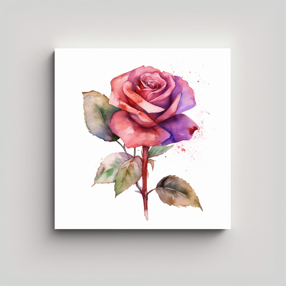 GENERICO - Ilustración Acuarela De Rosa En Tela Bastidor 60x60 Cm