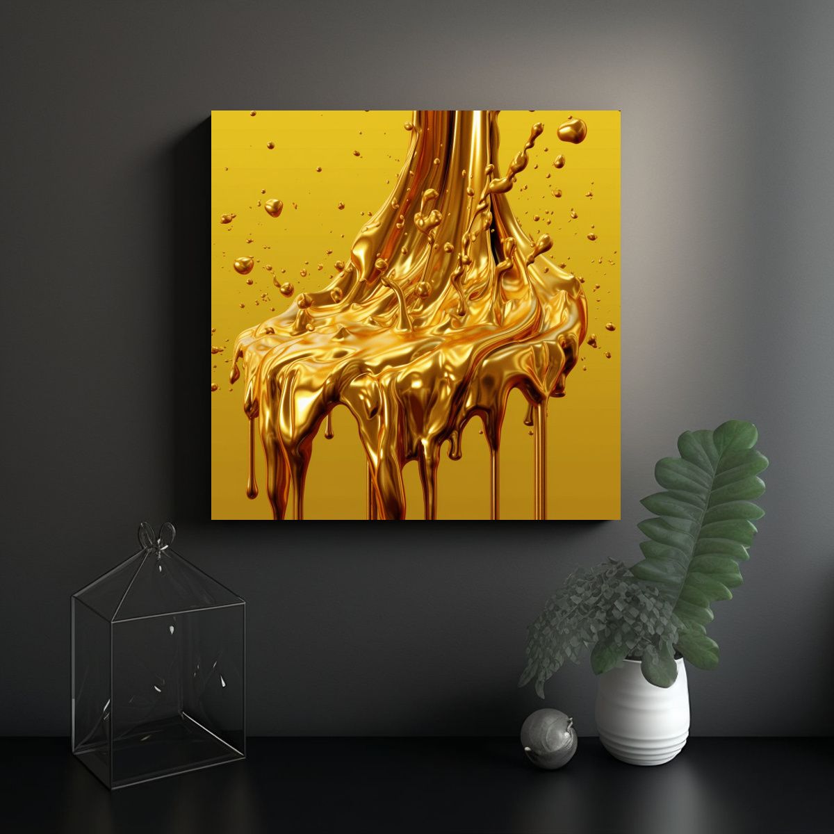 GENERICO - Pintura Decorativa Para Comedor Con Efecto Dorado 60x60 Cm