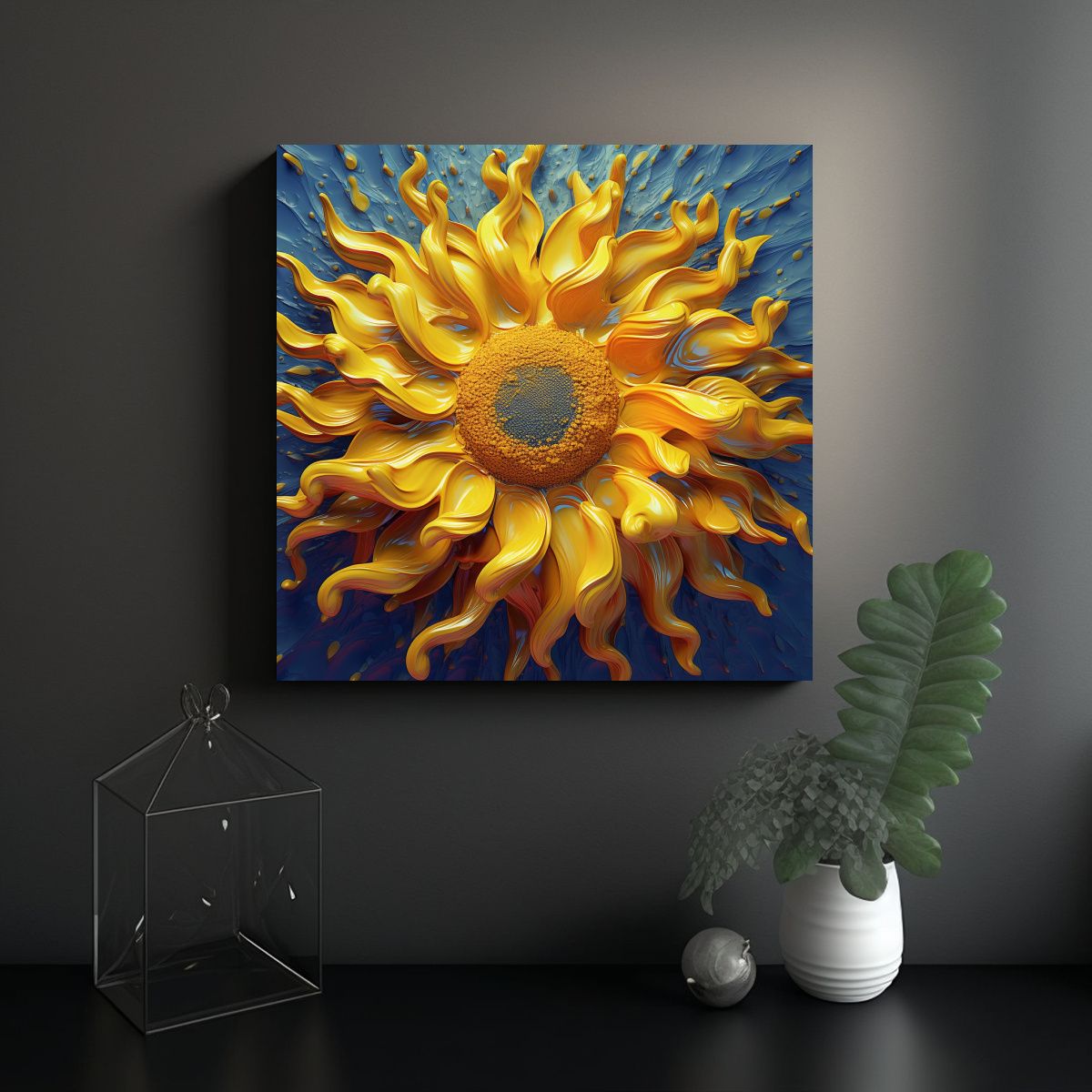 GENERICO - Cuadro Decorativo Abstracto Con Girasol En Lienzo 60x60 Cm.