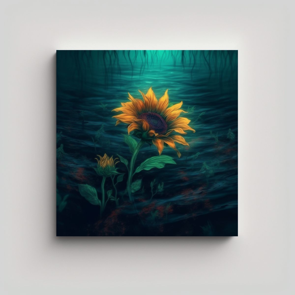GENERICO - Sol Girasol Subacuático Ambiente Oscuro Arte 60x60 Cm.
