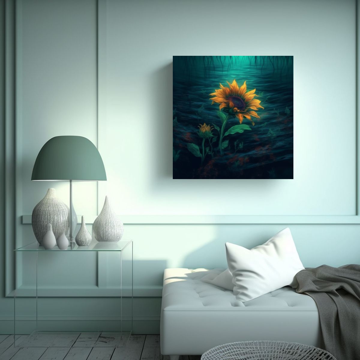 GENERICO - Sol Girasol Subacuático Ambiente Oscuro Arte 60x60 Cm.