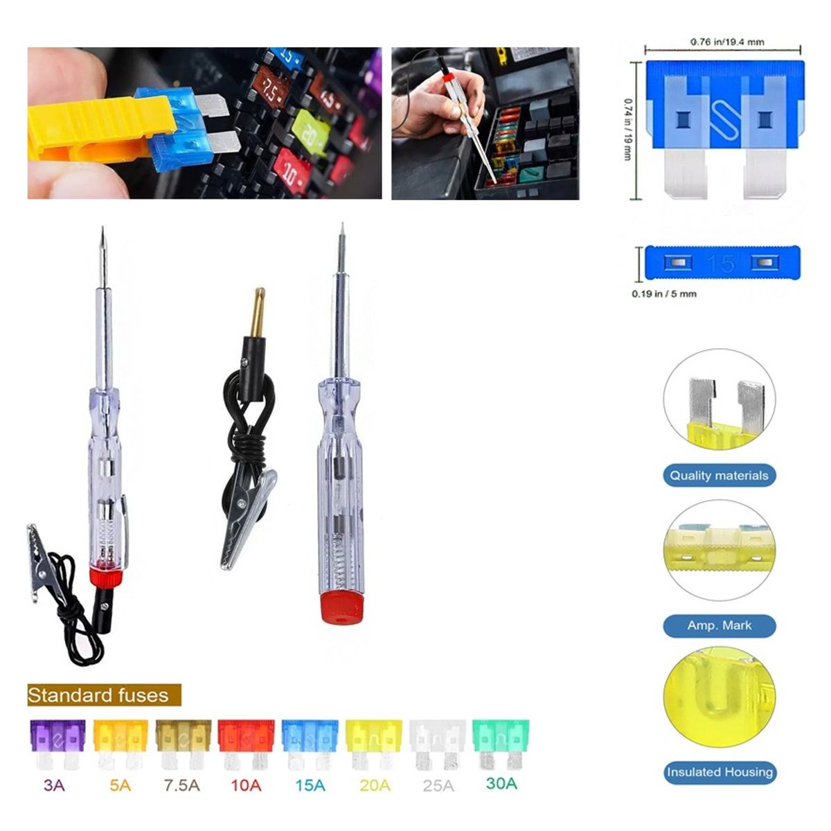 GENERICO - Fusible Standarmini Para Auto Con Probador De Corriente