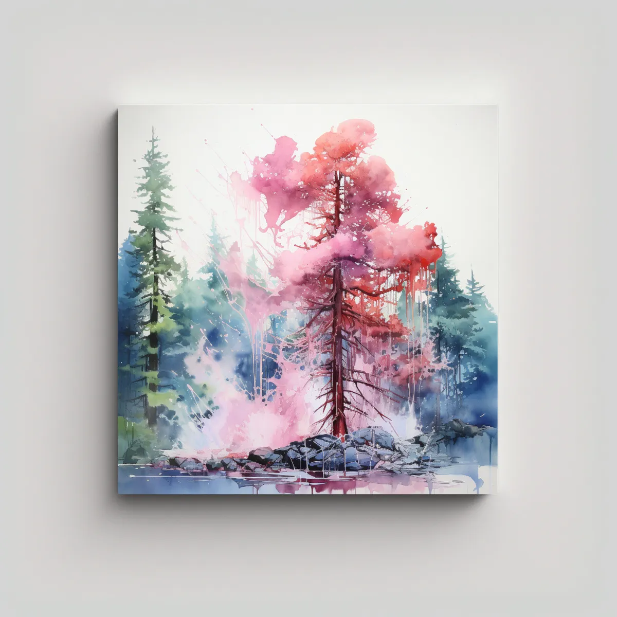 GENERICO - Cuadro Abstracto De Un árbol Redwood En Colores 60x60 Cm