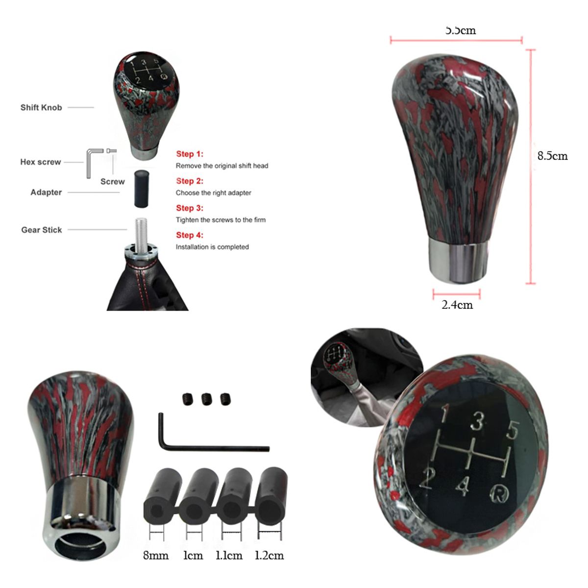 GENERICO - Pomo Manilla De Cambios Auto Universal De 5 Velocidades