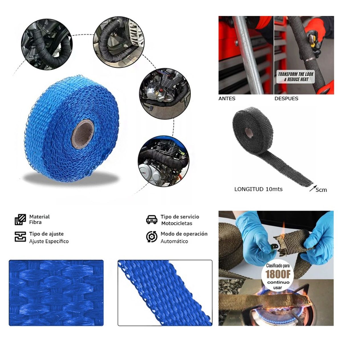 GENERICO - Cinta Térmica De Escape 10 Metros Moto Anti Quemadura