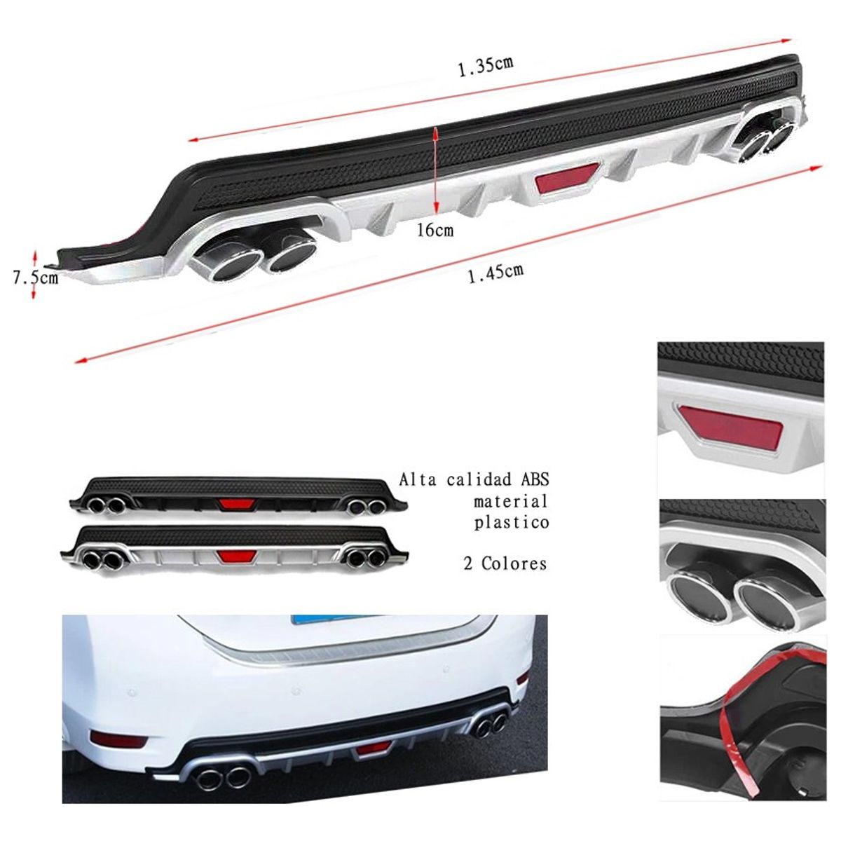 GENERICO - Difusor Inferior Rejilla Parachoque Trasero Universal 128cm