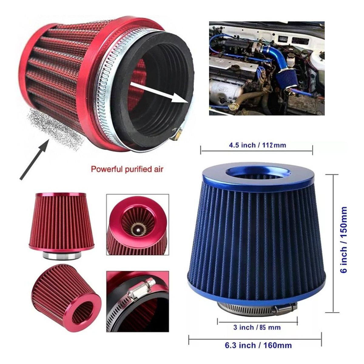 GENERICO - Filtro De Aire Conico Racing 3 Pulgadas Auto