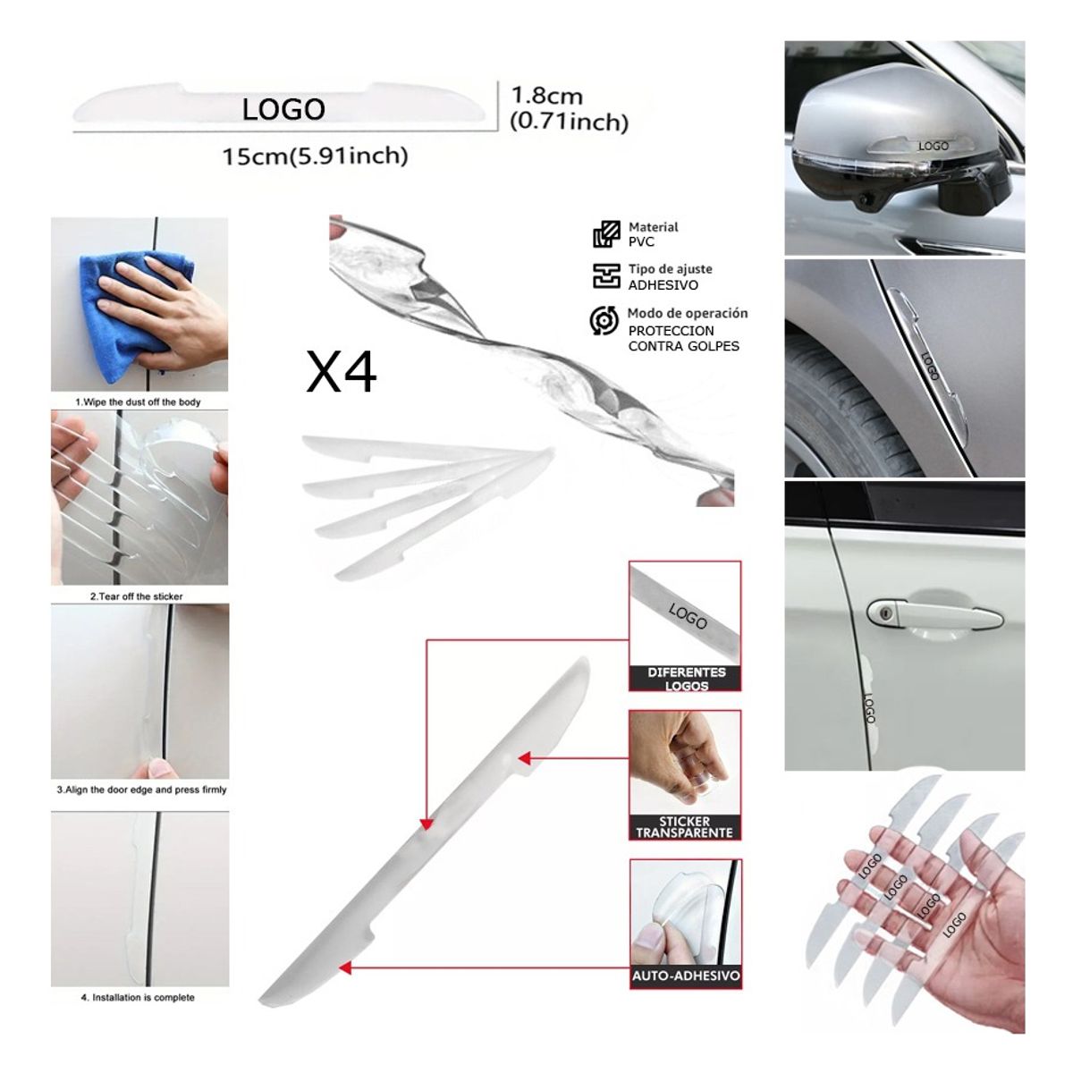 GENERICO - X4 Topes De Puerta Transparente Marcas Adhesivo Auto