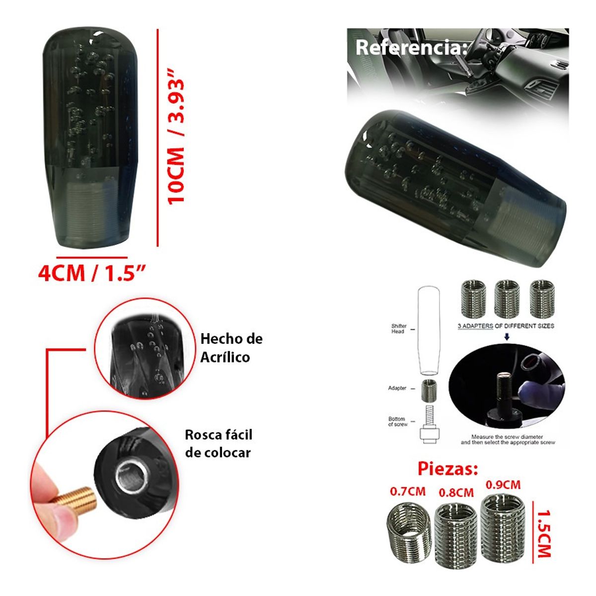 GENERICO - Pomo Manilla De Cambios Burbujas 10 Cm Auto Universal