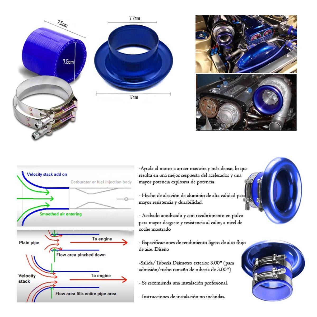 GENERICO - Velocity Stack Admision 3 + Abrazadera Turbo Auto