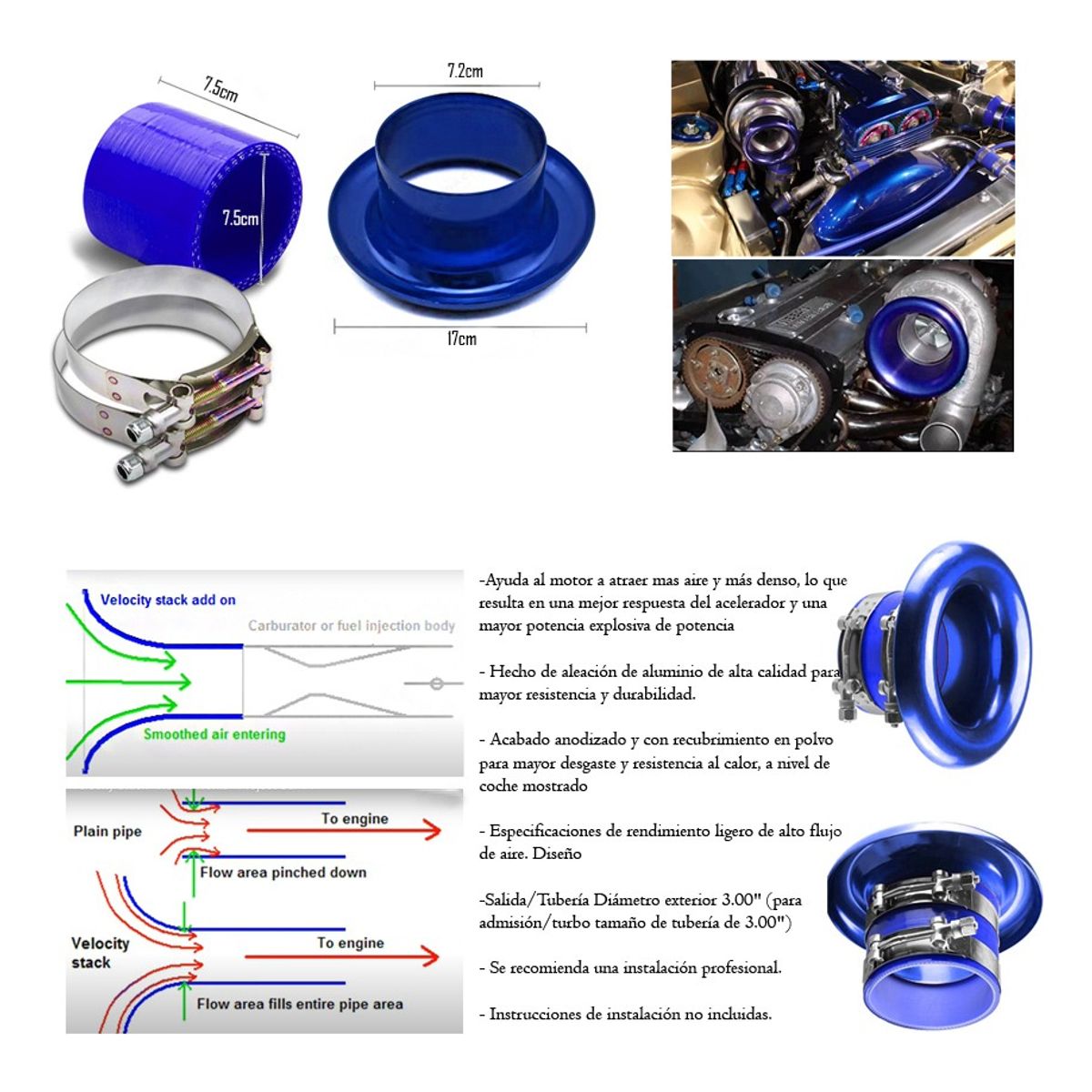 GENERICO - Velocity Stack Admision 3 + Abrazadera Turbo Auto