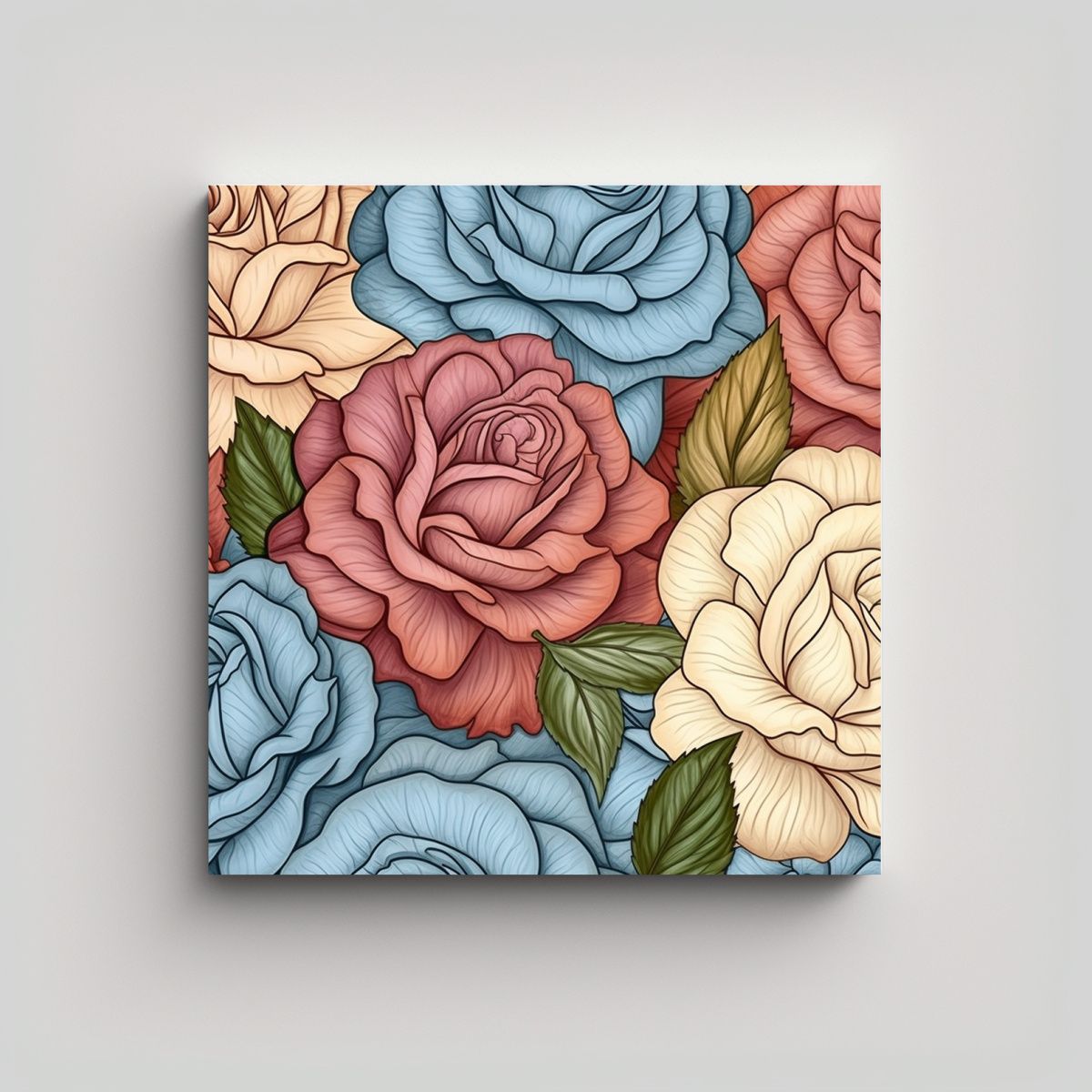 GENERICO - Lienzo Moderno De Rosas Detalladas En Arte Lineal 60x60 Cm.