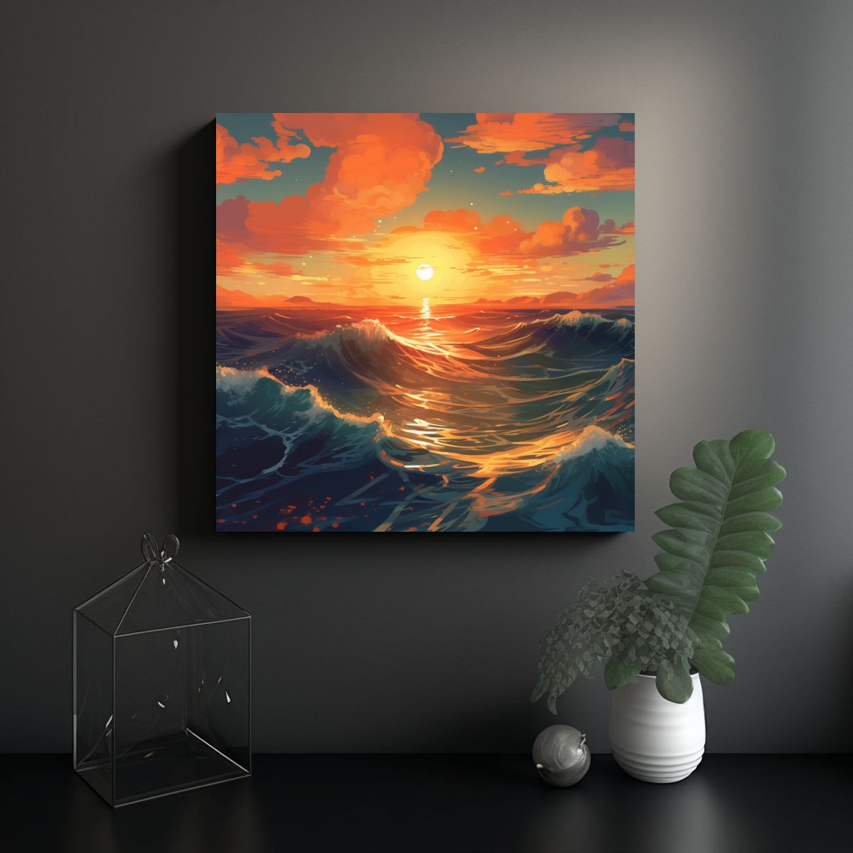 GENERICO - Cuadro Arte Dinámica Sol Sobre Océano Estilo 60x60 Cm