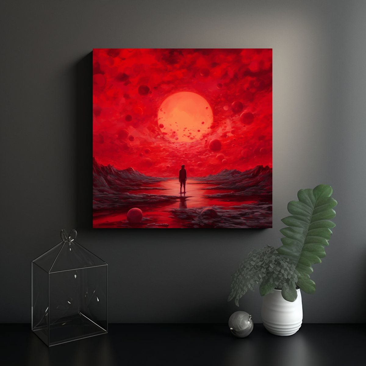 GENERICO - Pintura Abstracta Para Salón SPEEDBALL Cielo Rojo 60x60 Cm