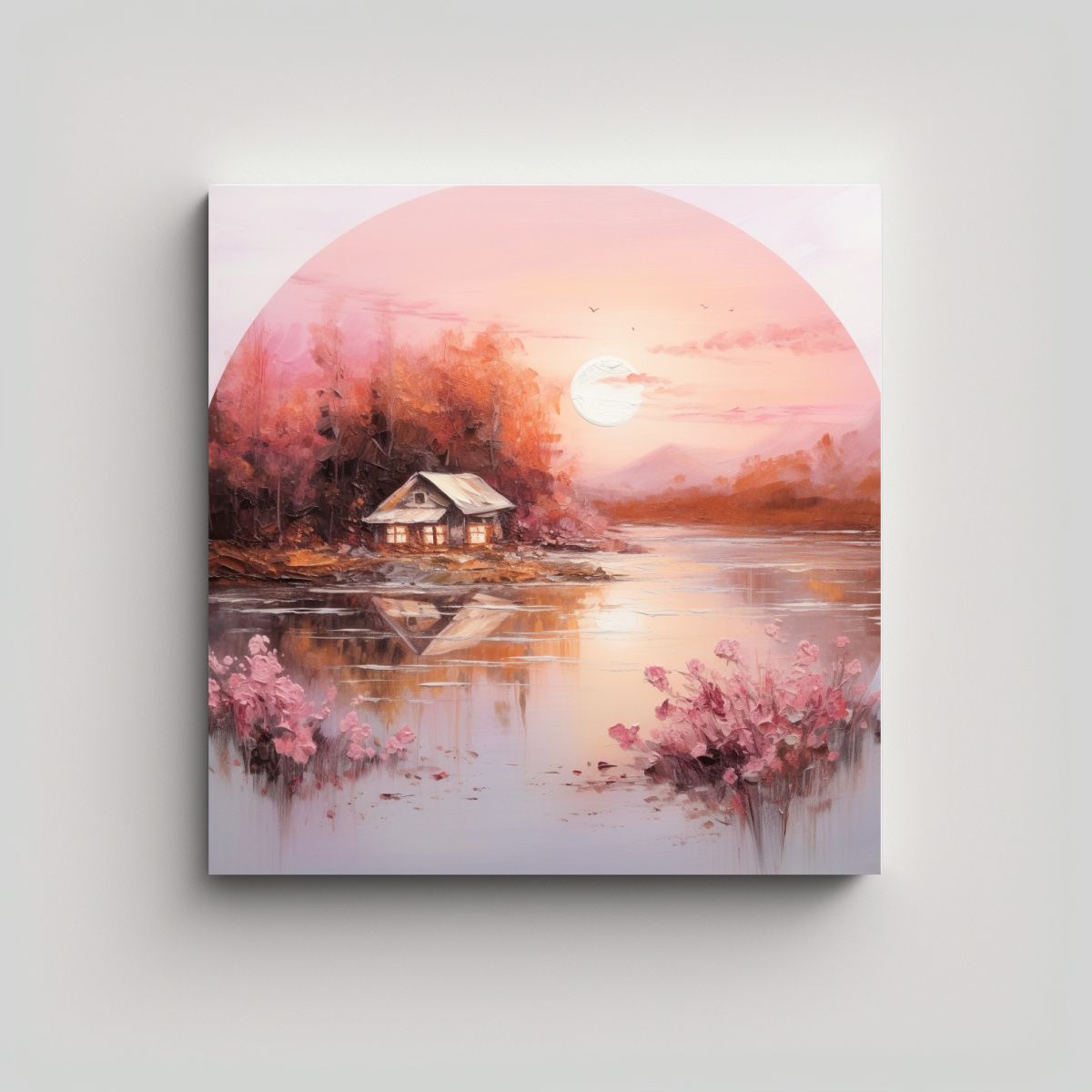 GENERICO - Pintura De Vanguardia Casa De Madera En Lago 60x60 Cm