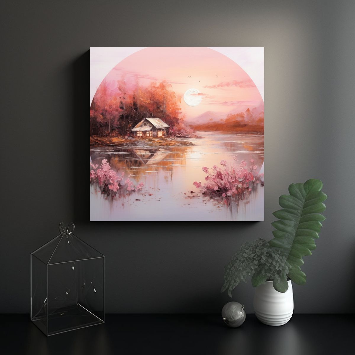 GENERICO - Pintura De Vanguardia Casa De Madera En Lago 60x60 Cm