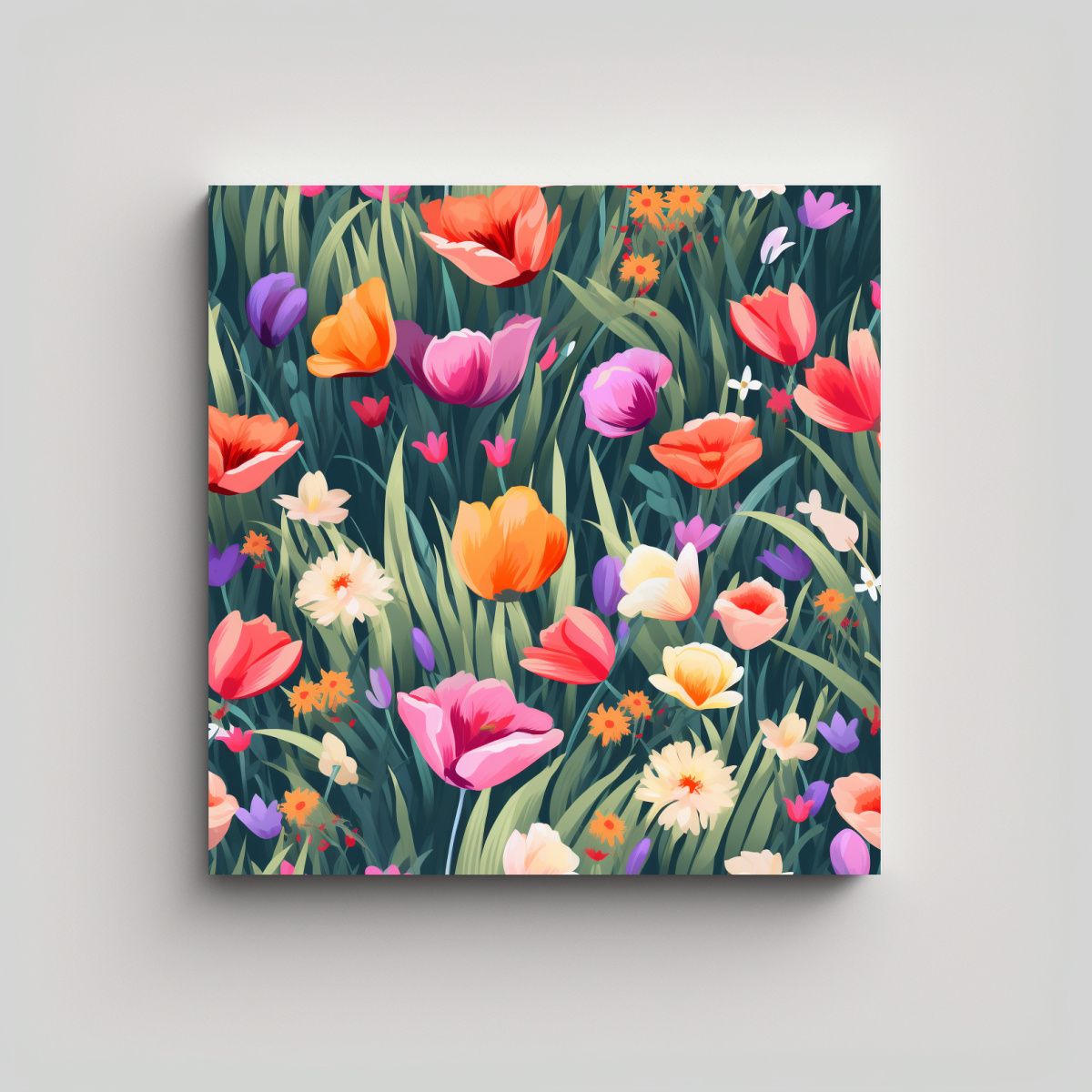 GENERICO - Cuadro De Delicadas Líneas En Campo De Flores En 60x60 Cm.