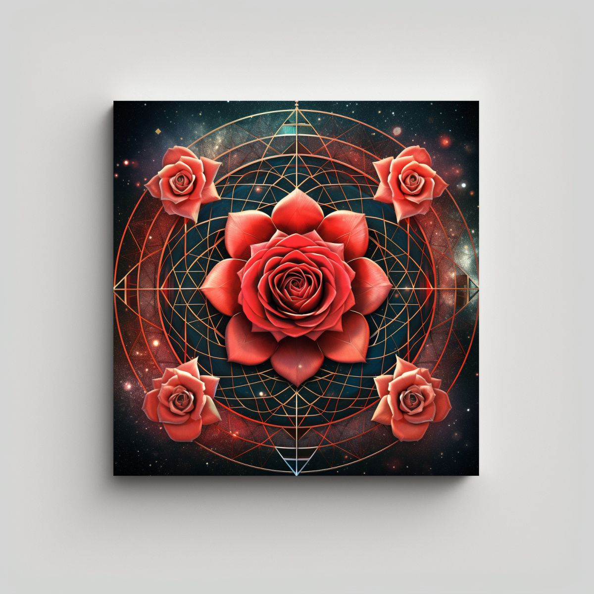 GENERICO - Cuadro Abstracto Rosa Roja En Mandala De 60x60 Cm